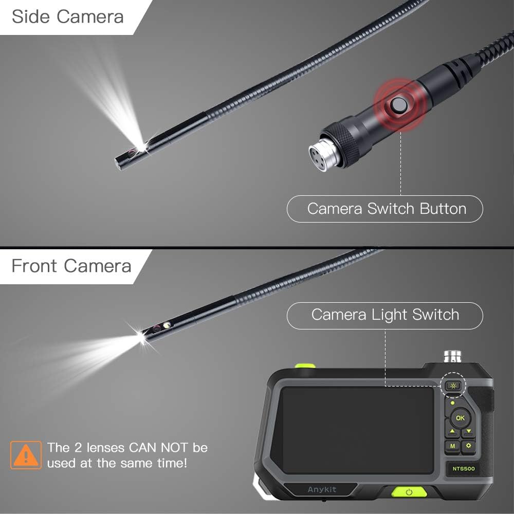 Anykit Dual Lens Endoscope Inspection Camera 5.5MM, 9.8ft/3M Waterproof ...