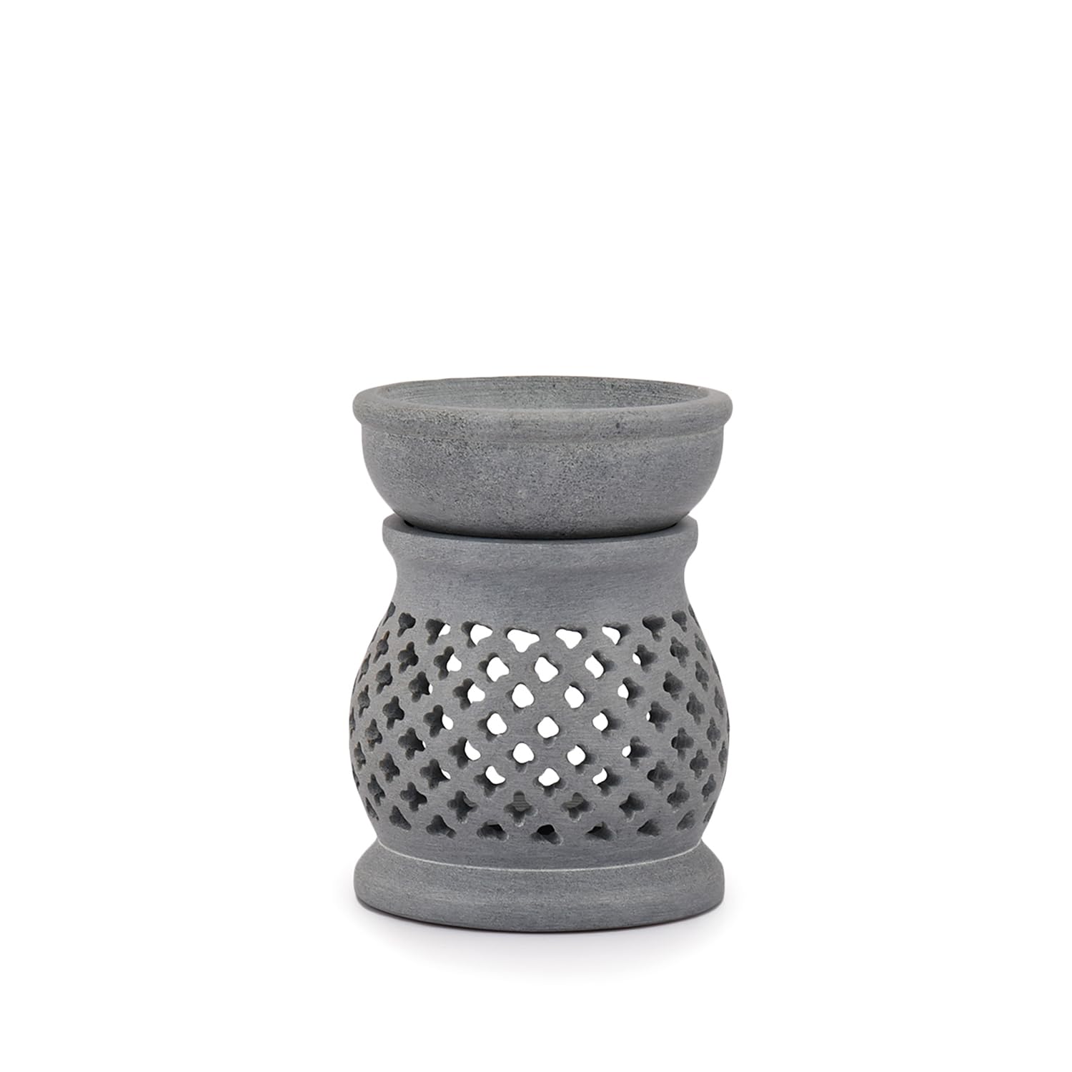 Indus Lifespace Handmade Soapstone Tealight Essential Oil Burner - 7.62cm x 10.16cm Candle Holder Perfect for Essential & Fragrance Oils - Artisan Crafted in India