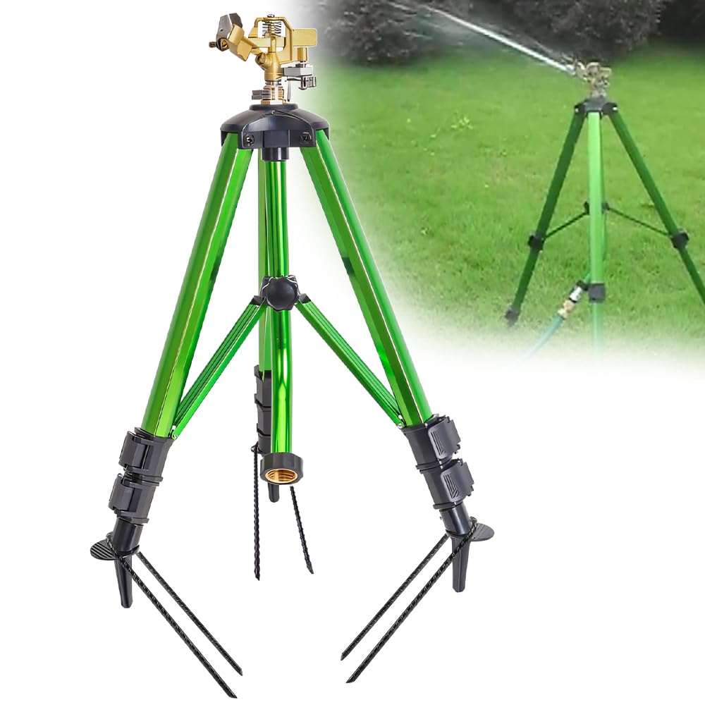 BAUSATZ Outdoor Water Sprinkler for Yard Lawn With Brass Head Tripod Hose 360 Degree Rotating Adjustable Garden Heavy Duty Impact 1pc