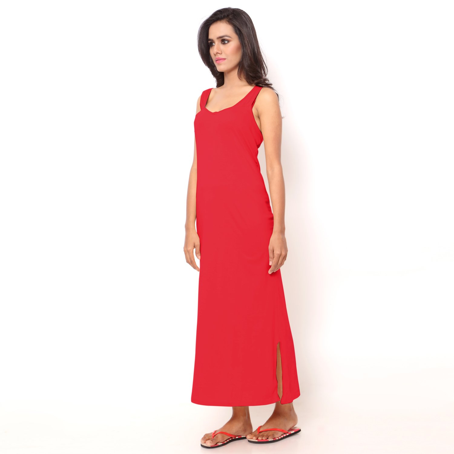 ziya red pure cotton sleeveless nighty
