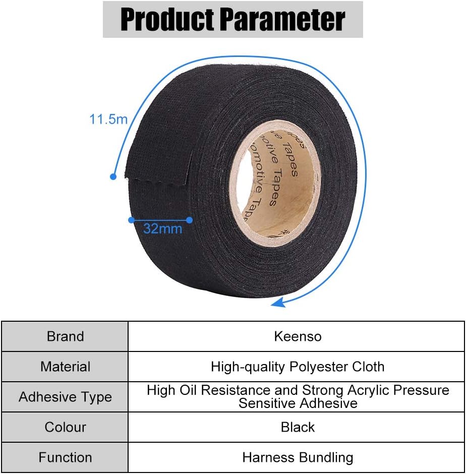 Keenso Wiring Harness Tape, Multi-Purpose, Black, 32mm x 11.5m, Adhesive Tape for Automotive - Image 5