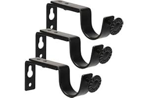 EVCUHASL Curtain Rod Holders, 3 Pack Heavy Duty Curtain Rod Brackets Fits up to 1 Inch Curtain Rod, Drapery Holders Hardware Window Support Hanger, Black Hooks for Curtain Rods