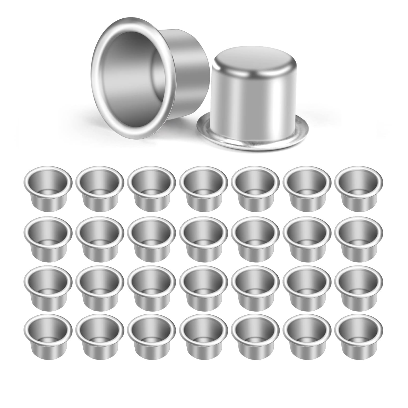 Candle Holder,30 Pcs Mini Aluminium Candle Cups Metal Candle Holders Small Candle Insert Table Candles Creative Candlestick Candle sticks for DIY,Home,Wedding,Part,Dinner,Decoration(Silver)