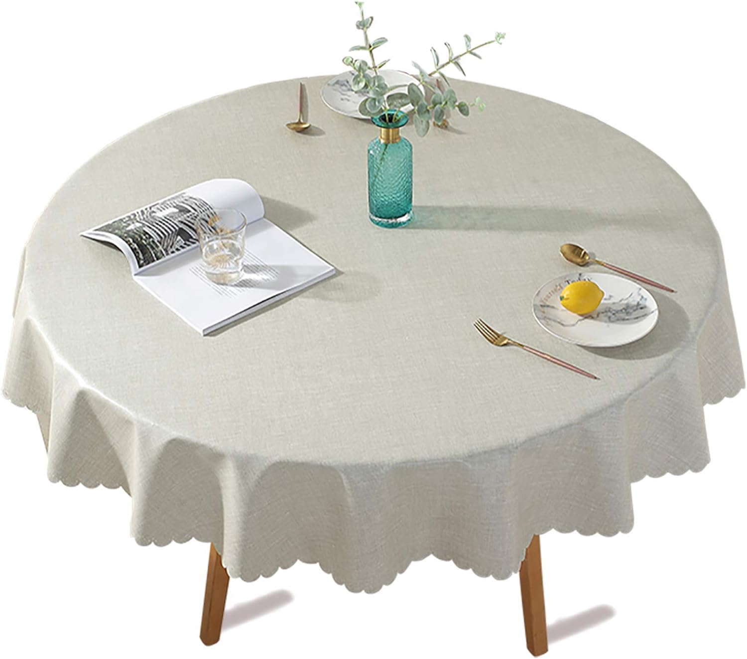 DARUITE Round Vinyl Oilcloth Tablecloth 
