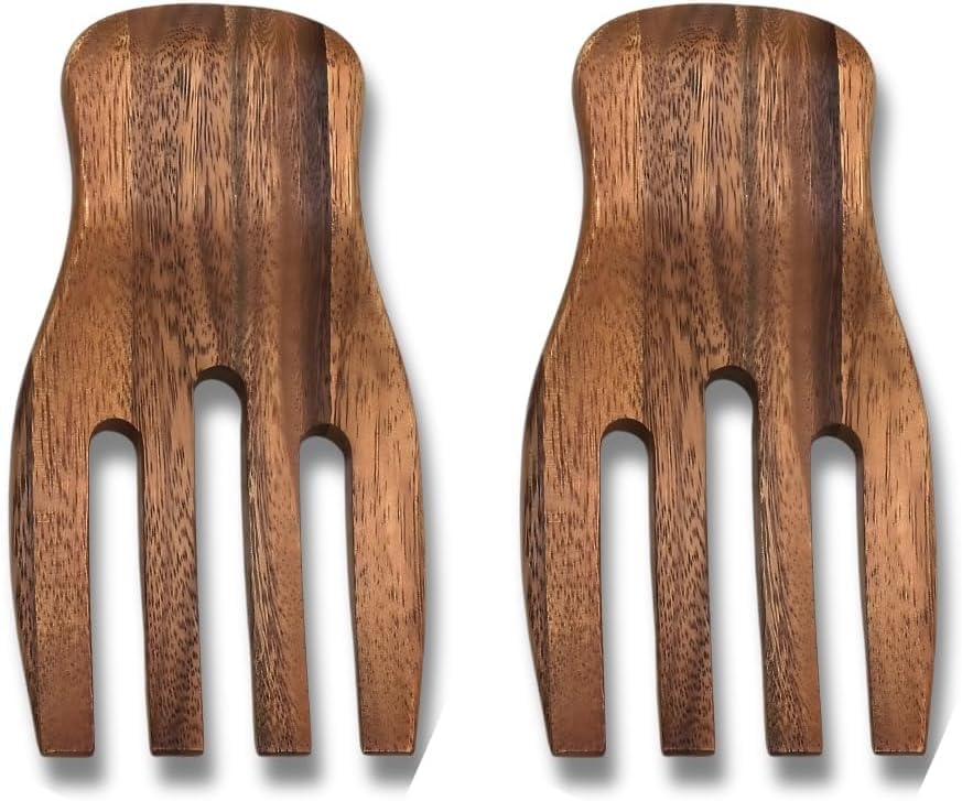 Photo 1 of Salad Hands, Acacia Wood Salad Servers, Great for Tossing and Serving Salad, Pasta and More, 7-inch (Acacia Wood, Brown Salad Serving Set of 2)