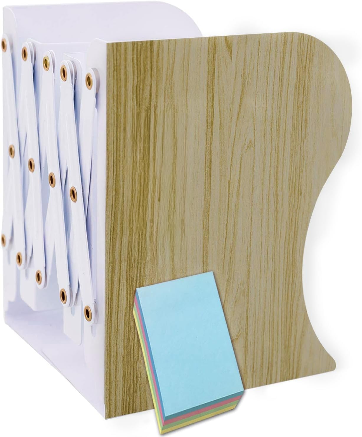 Qualsen Book Ends Adjustable Bookends, Metal Book Ends for Shelves Non-Skid Heavy Duty, Bookends for School Library Classroom Office Home (1 Piece, Imitation Wood)