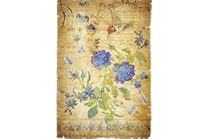 EUROPEAN EXCELLENCY Floral Rice Paper for Decoupage A4 I Decoupage Paper for Furniture I Decoupage Paper Vintage I Junk Journal Supplies (Blue Flowers on Vintage Music Notes - 2 Sheets)