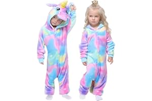 Easuit Rainbow Unicorn Onesie Pajamas Animal Costume Halloween Cosplay for Kids