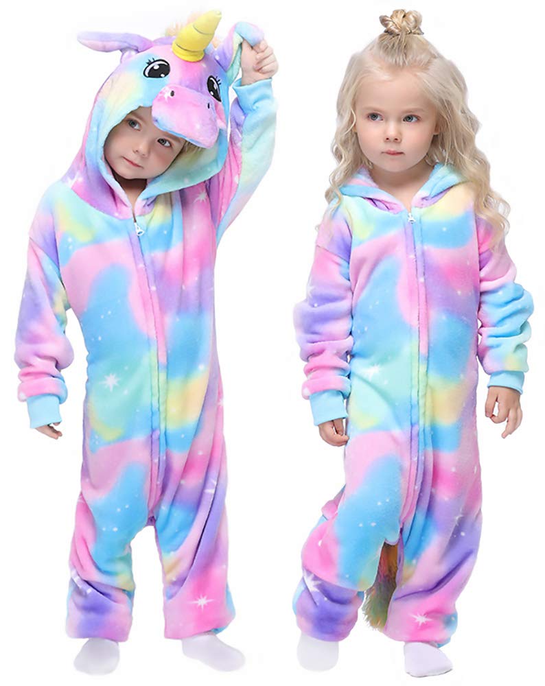 Photo 1 of Easuit Colorful Unicorn Onesie Pajamas Animal Costume Halloween Cosplay Unisex Xmas Gifts for Kids 6-8 EA-Unicorn38 H-multicolor Unicorn