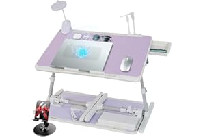 iXTRA Laptop Lap Desk Include Cooling Fan,Adjustable Lap Desk with Light Fan,Folding Laptop Desk for Bed with USB,Bed Desk with Storage Drawer 56x32cm,Purple