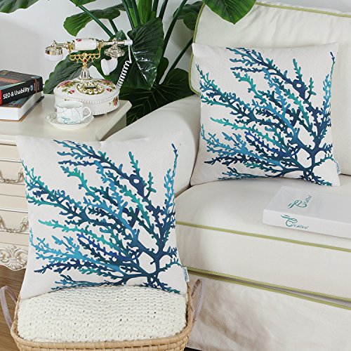 CaliTime-Canvas-Throw-Pillow-Cover-Shell-for-Couch-Sofa-Home-Decoration-Aquarelle-Painting-Print-18-X-18-Inches-Sea-Coral-Tree-Blue-Teal CaliTime Canvas Throw Pillow Cover Shell for Couch Sofa Home Decoration Aquarelle Painting Print 18 X 18 Inches Sea…