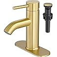Brushed Gold Tall Vessel Sink Faucet – Single Handle Bathroom Faucet With Pop-Up Drain & Hoses