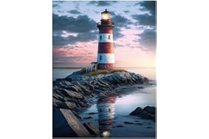 VeGuude Diamond Painting Kits for Adults, Beach and Lighthouse 5D Diamond Art Kits for Beginner DIY Full Drill Diamond Dots Crystal Craft Kits for Home Wall Decor Gifts 11.8x15.7 inch