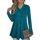Gaharu Women's Swing Tunic Notch Collar Ladies Button Sweatshirt Long Sleeve Pullover Shirt Tops