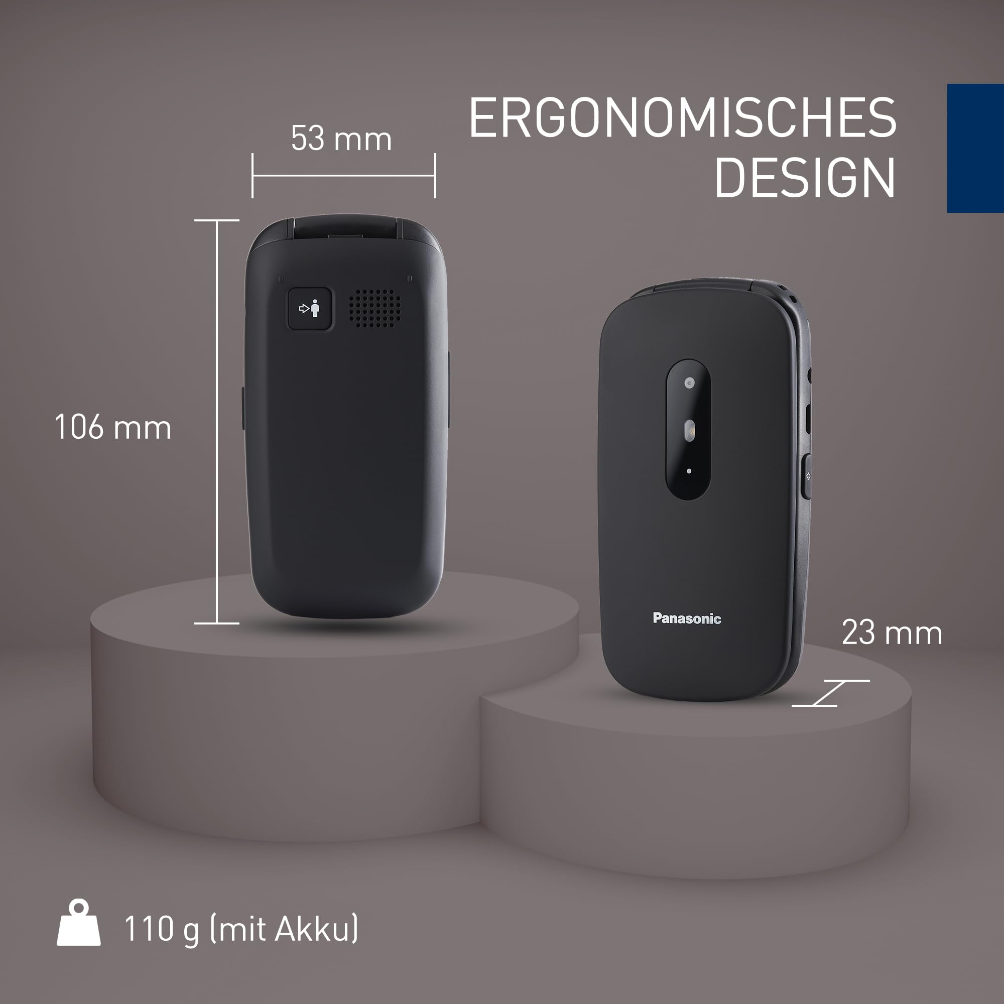 Panasonic KX-TU446EXB 2G Seniorenhandy ohne Vertrag(SOS-Notruftaste, Stoßfest, Sprachverstärker, große getrennte Tasten, große Schrift und Nummernanzeige, 2,4 Zoll Farbdisplay, Klapphandy, Schwarz