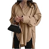 Verdusa Women's Oversized Button Down Shirts Split High Low Long Sleeve Blouses Tunics Tops