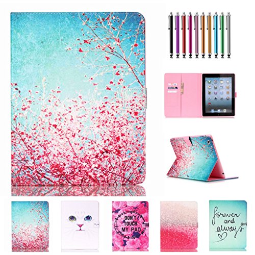 iPad 4/3/2 Case KingCool Elegant Sakura Printed PU Leather Wallet Type Stand Case Cover with Retina Display for Apple ipad 4 & iPad 3 & iPad 2