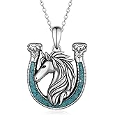 Yorionke Horseshoe Necklace 925 Sterling Silver Horse Pendant Necklace with Turquoise Western Jewelry Gift for Women