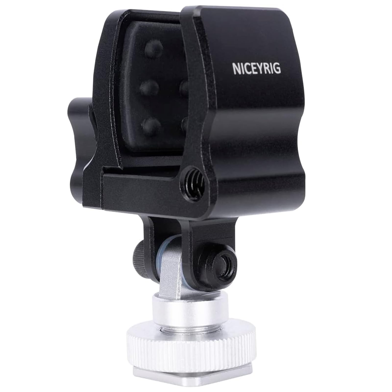 NICEYRIG Microphone Clip with Jaw Opens from 18.5 to 35mm,Aluminum Alloy Stainless Steel Material,Silicone Shock Pad and Bottom Cold Shoe and 1/4 Threaded Hole-549