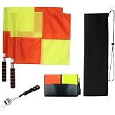 redgino Soccer Referee Kit 2 Pcs Checkered Linesman Soccere Flags, Red Yellow Ref Cards with Notebook and Pencil,Coach Stainless Steel Whistles with Storage Bag
