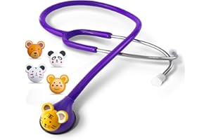 SCIAN Real Working Stethoscope - 5 Interchangeable Cartoon Heads, Professional Quality for Doctors, Nurses, Clinicians and Home Use with Multiple Colors(Purple)