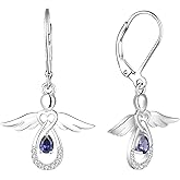 FJ Guardian Angel Dangle Drop Earrings 925 Sterling Silver Teardrop Leverback Birthstone Earrings Jewelry for Women