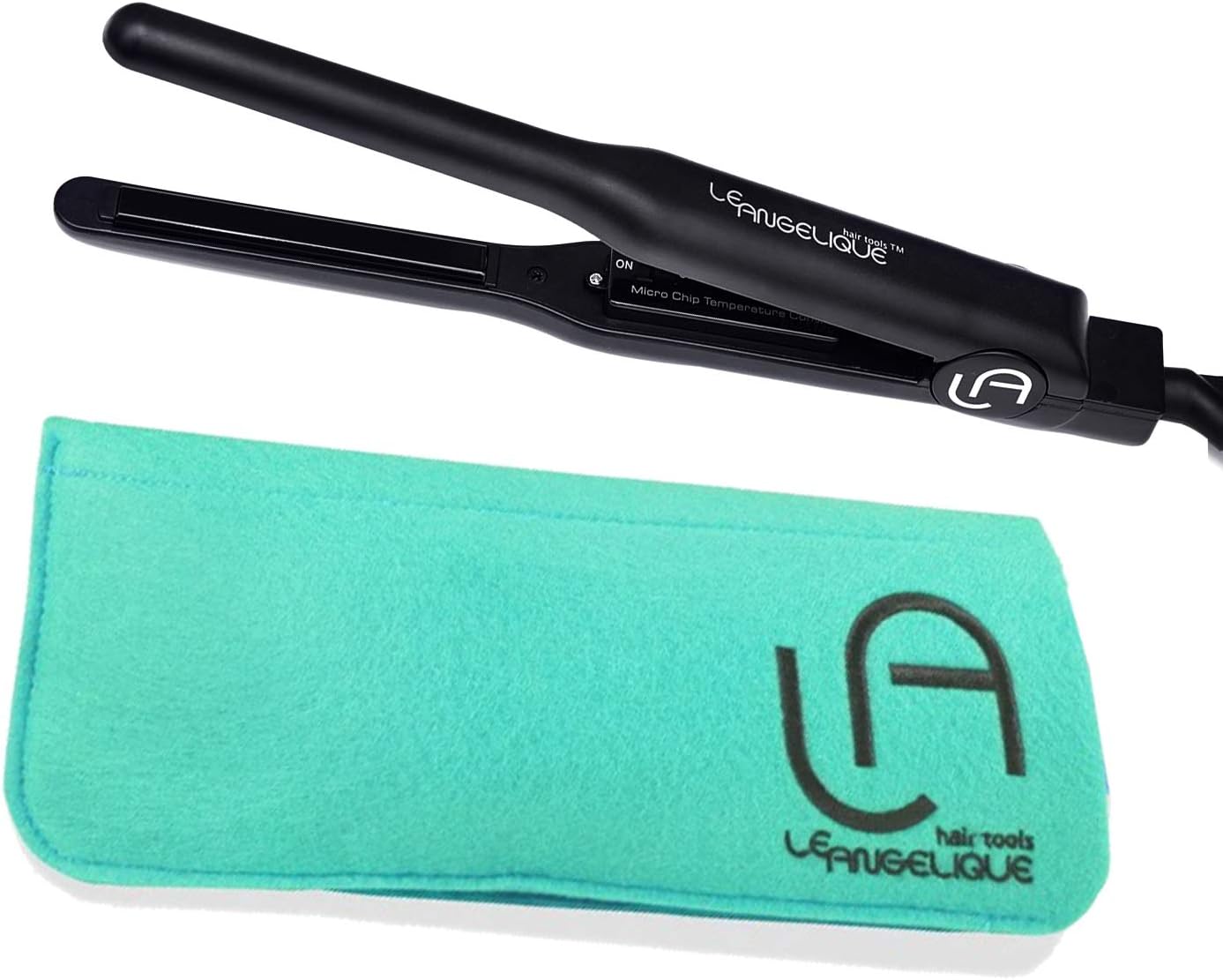 Le Angelique HummingBird 1/4 Inch Thin Flat Iron for Short Hair & Edge Control - Tiny Mini Hair Straightener | Small Pencil Plates | 450F-210F Adjustable Heat | Blue Heat Resistant Pouch Included