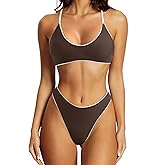 SUUKSESS Women High Waisted Thong Bikini Set Reversible String 2 Piece Swimsuit