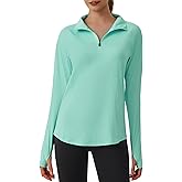beroy Women's 1/4 Zip Shirts Pullover Long Sleeve Thumb Holes Workout Athletic Hiking Running Cycling Shirt with Pocket