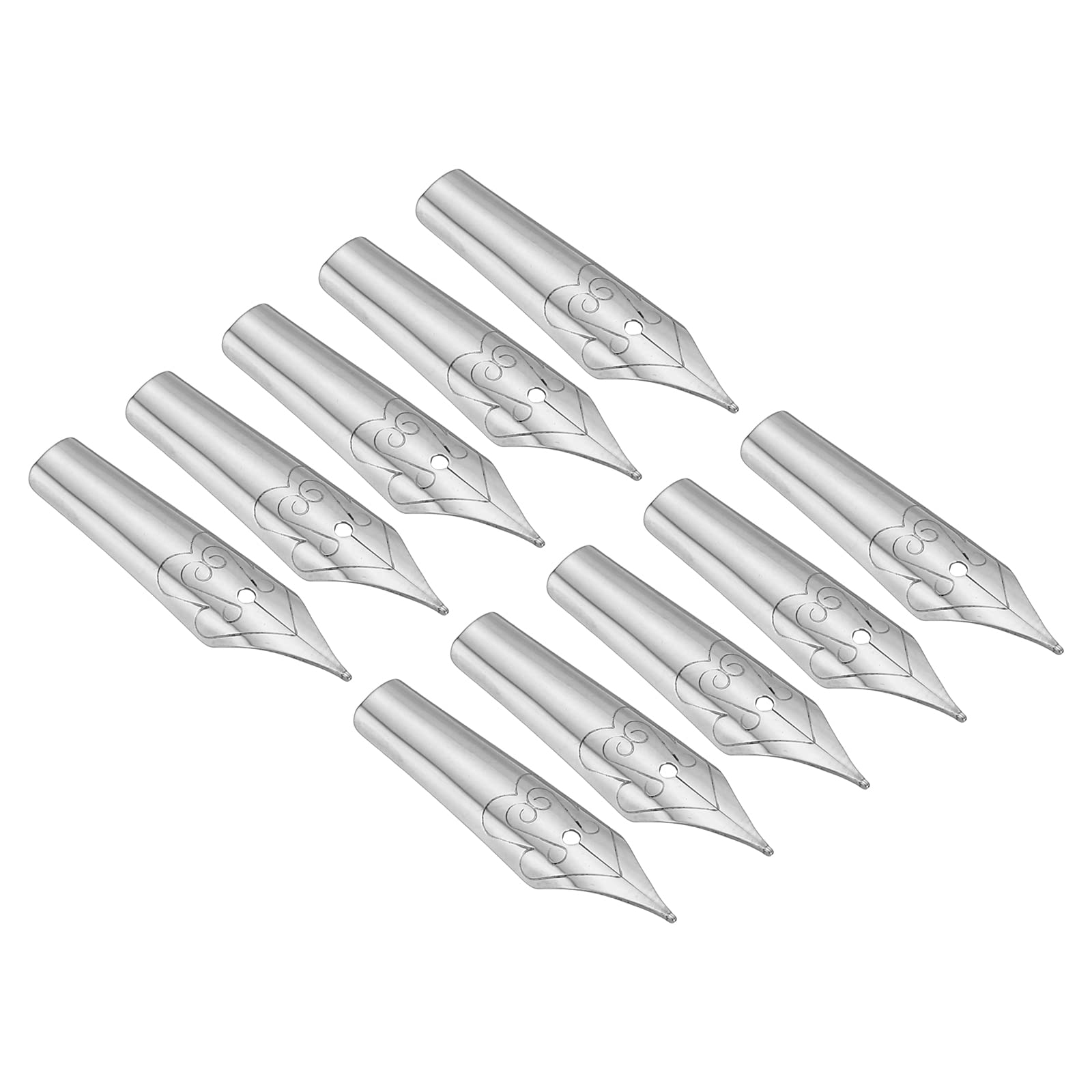 PATIKIL 0.5-0.7mm Line Width Fountain Pen Nib Replacement, 10 Pack 304 Stainless Steel Ink Dip Calligraphy Pen Nib for Drawing Writing, Silver