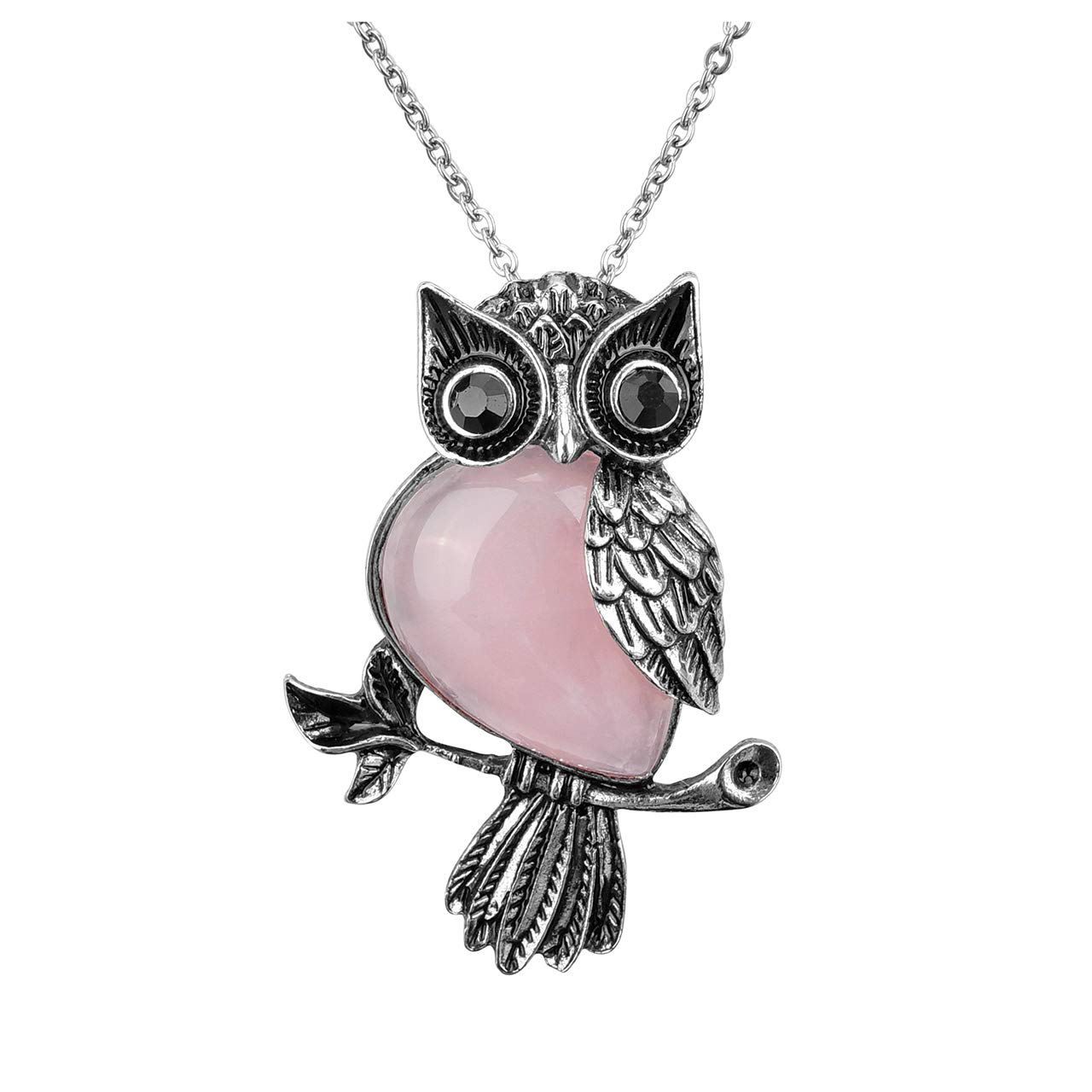 Jovivi Owl Gifts Owl Necklace Healing Crystal Stones Pendant Necklaces for Women Men Natural Amethyst Rose Quartz Gemstone Jewelry for Reiki Spiritual Energy Lucky, 2" x 1.34" (pendant), 24" (chain