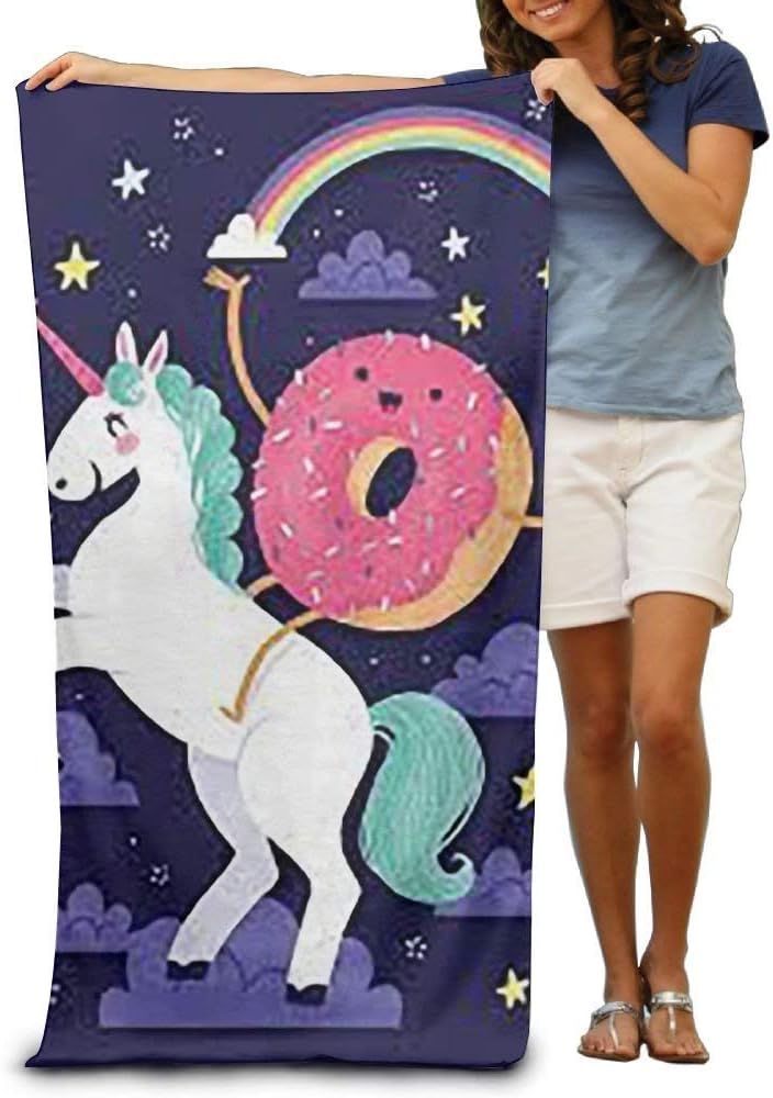 RGFJJE Bath Towel Unicorn Doughnut Patterned Soft Beach Towel 31"x 51" Towel With Unique Design