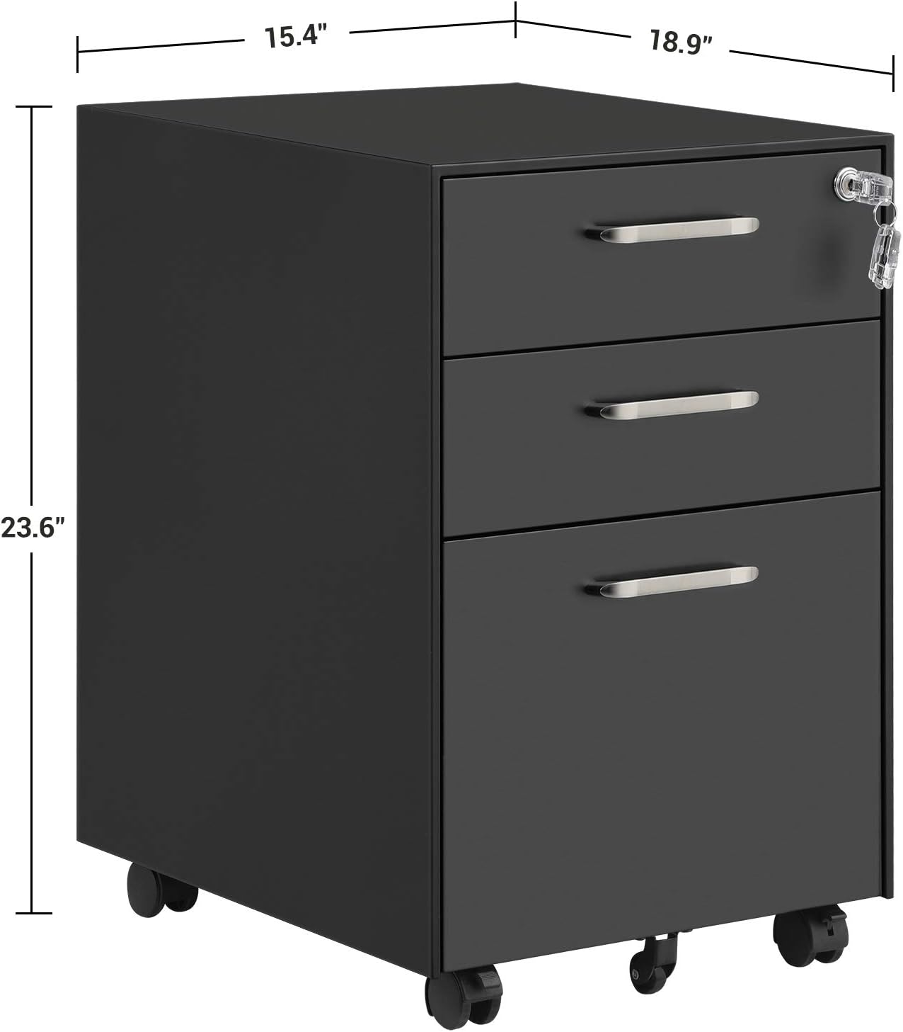 SONGMICS 3 Drawer File Cabinet, Mobile Steel Office Cabinet on Wheels, with Lock, for A4, Legal/Letter Sized Documents, Hanging File Folders, Black UOFC010B01: Kitchen & Dining