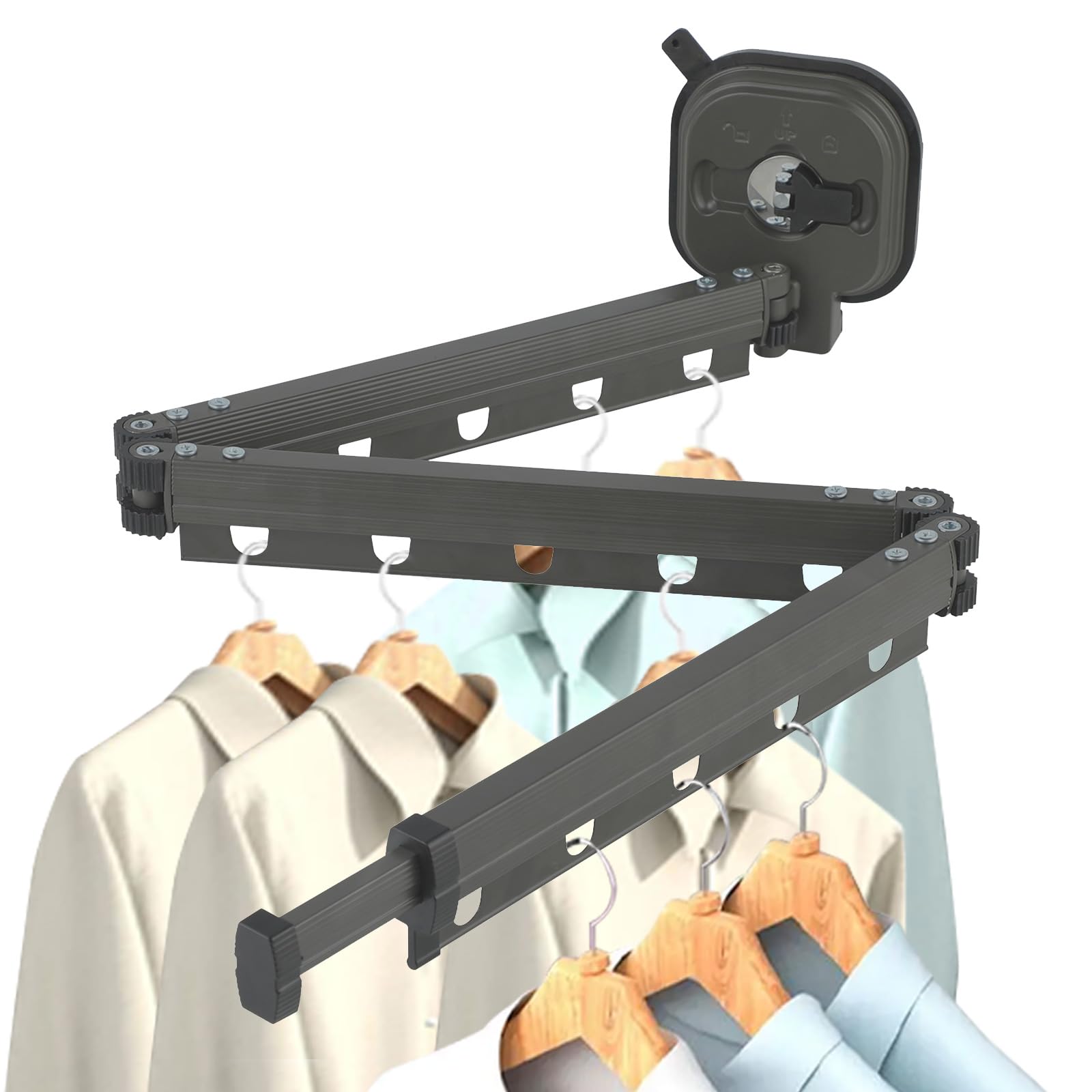 Wall Clothes Drying Racks with Suction Cup, 360° Rotating Wall Mounted Clothes Retractable Clothes Drying Rack Aluminum Clothes Rack No-drill Airer Balcony Clothes for Home Organizers (Black-3 Folds)