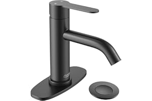 AMAZING FORCE Single Handle Bathroom Faucet Matte Black Bathroom Sink Faucet Single Hole with Pop Up Drain Assembly Black Faucet for Bathroom Sink 1.2 GPM