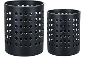 KSENDALO Round Black Metal Utensil Holder Set of 2 - Caddy & Organizer for Drying Cooking Spoons, Spatulas, and Silverware - Essential Container for Kitchen Countertop