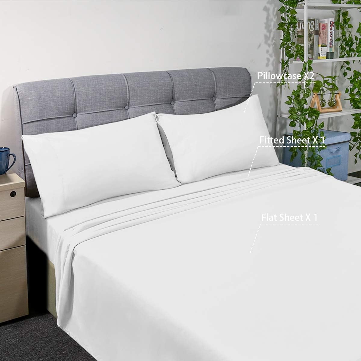 HOMEIDEAS Bed Sheets Set Extra Soft Brushed Microfiber 1800 Bedding Sheets - Deep Pocket, Wrinkle & Fade Free - 4 Piece(Queen,White): Home & Kitchen