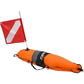 Cressi Inflatable Float Signal Board for Freediving, Scuba Diving, Dive Flag, Hi-Visibility Orange, Reflective Strip, D-Rings | Torpedo: Designed in Italy