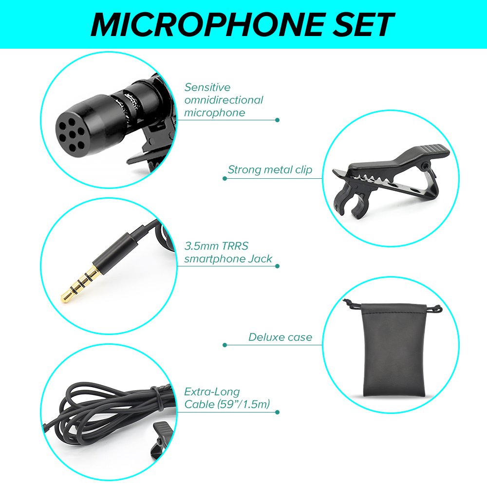Clan_X Lavalier Microphone, Hands Free Clip-on Lapel Mini Mic with Omnidirectional Condenser for KTV, Recording, Voice Chat, Speaking, Video Conference, Noise Cancelling Mic