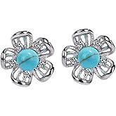 Colloca Turquoise Stud Earrings for Women, 925 Sterling Silver Earrings, Mini Flower CZ Stud Earrings, Jewelry Gift box Included