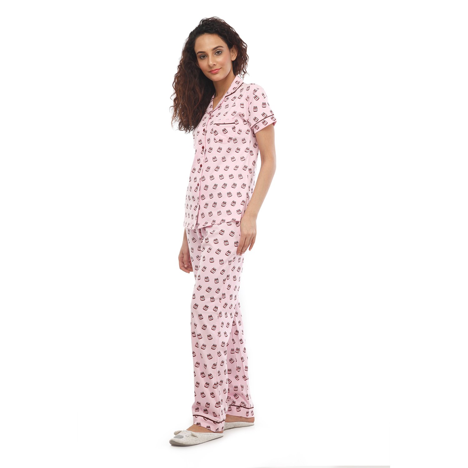 nite flite nutella all over pink cotton pajama set