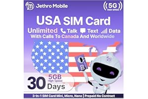 USA Prepaid Sim Card (Uses T-Mobile), Unlimited Talk, Text, Data & Max 5GB High-Speed Data, Quick Activation, Reloadable, Eas