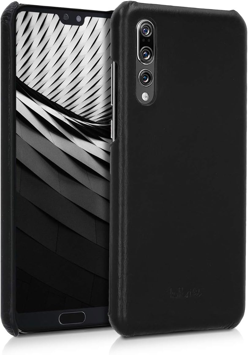 kalibri Case Compatible with Huawei P20 Pro - Smooth Genuine Leather Hard Case Anti Slip Back Cover - Black