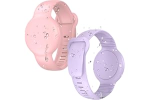 HATALKIN Compatible for Apple AirTag Bracelet for Kids,Waterproof Air Tag Watch Band Case, Air Tag Holder Soft Silicone Air Tagholder for Kids (Pink/Purple)