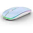 WREANU Wireless Bluetooth Mouse Rechargeable Laptop Mice with LED Lights Silent Slim Use(BT5.2 and 2.4G Portable USB Receiver) Dual Mode Computer Mouse for Laptop/iPad/Tablet/Apple/Computer/Mac(Blue)
