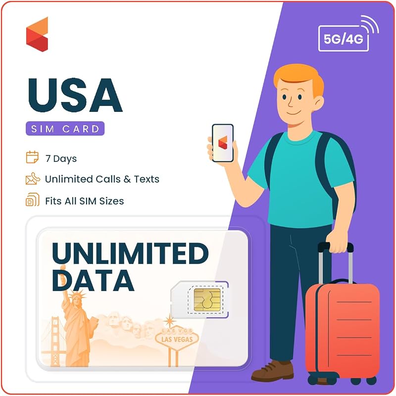 SimCorner USA Travel SIM 7 Days Unlimited 5G/4G Data T-Mobile Prepaid 3-in-1 SIM