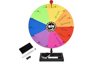 AugFir 18-inch Tabletop Prize Wheel, Prize Wheel Spinner with Stand & Storage Base, Featuring a Prize Wheel with 14 Customizable Color Sections. Suitable for Party Games, Family Games (Original)