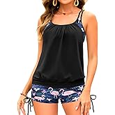Holipick Tankini Swimsuits Two Piece Tummy Control Bathing Suits Blouson Swim Tank Top with Boy Shorts