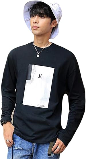 Amazon Piite トップス メンズ 秋 長袖 ｔシャツ ラウンドネック ｔシャツ カジュアル カットソー ゆるｔシャツ 無地 ゆるｔシャツ カジュアル ｔシャツ おしゃれ 原宿系 ストリート系 Tシャツ カットソー 通販