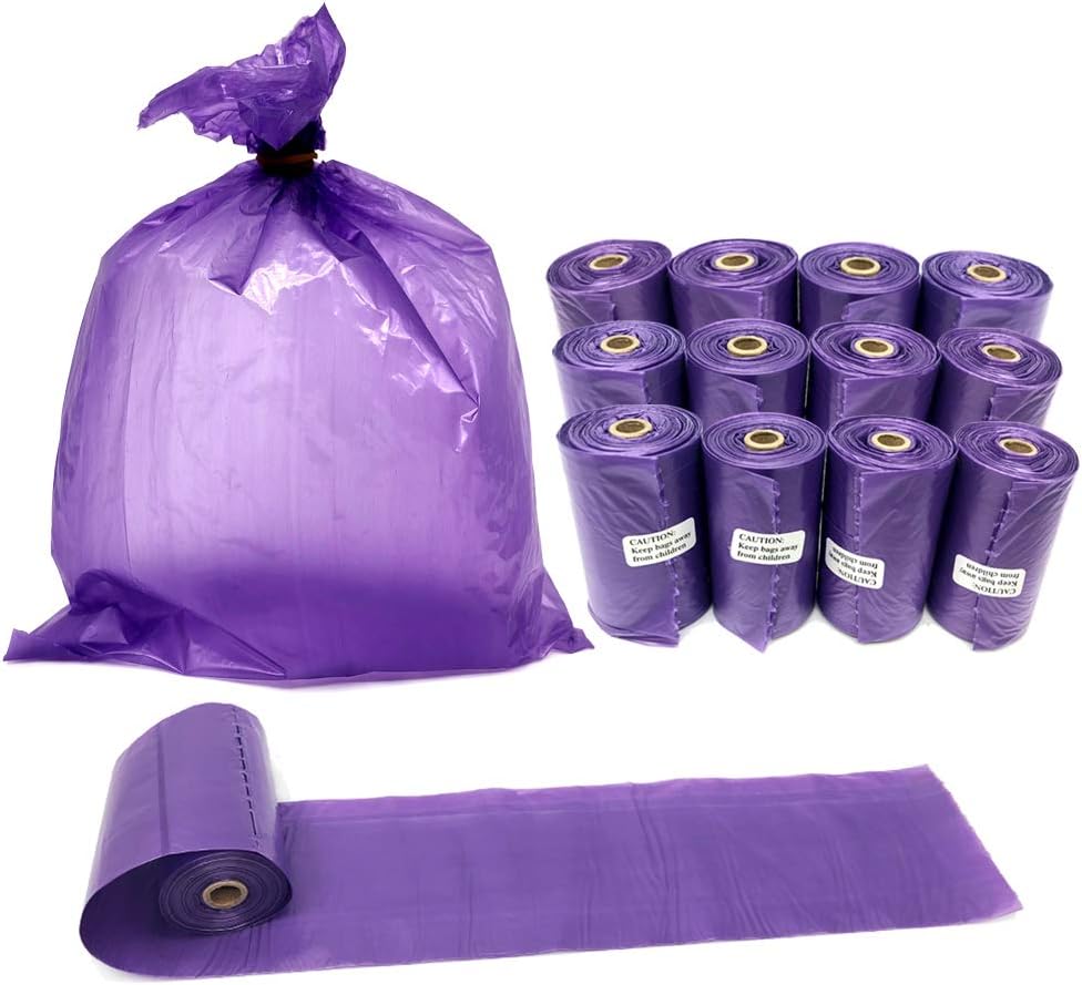 KEEMOI Dog Poop Bags, Leak-Proof Doggie Waste Baggies, Biodegradable Poop Bags for Dogs, 12 Rolls Purple Unscented Pet Waste Disposal Refill Bags